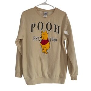 Winnie the Pooh Sweatshirt Crewneck EST 1966 Cartoon Character Beige Size L